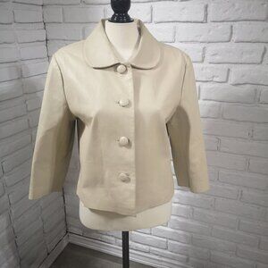 le chateau Ladies Size XL Cream Button Closure Cropped Leather Jacket/Blazer